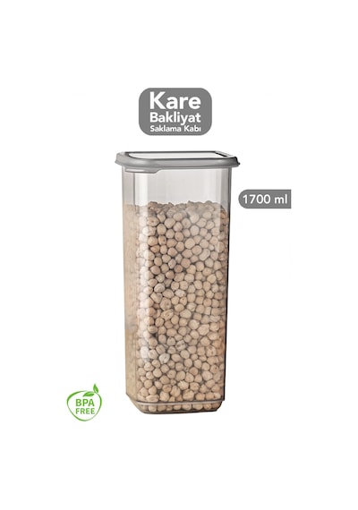 1 Adet Kapaklı Kare Saklama Kabı - Hava Almaz Erzak Gıda Un Şeker Bakliyat Kabı 1700 Ml Antrasit Gri