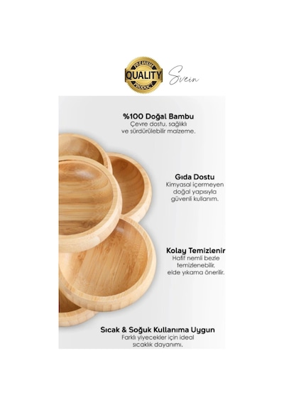 Premium 3'lü Doğal Bambu Çerezlik Seti Ahşap Dekoratif Sade Kase Yuvarlak Atıştırmalık Kabı Sosluk çok renkli