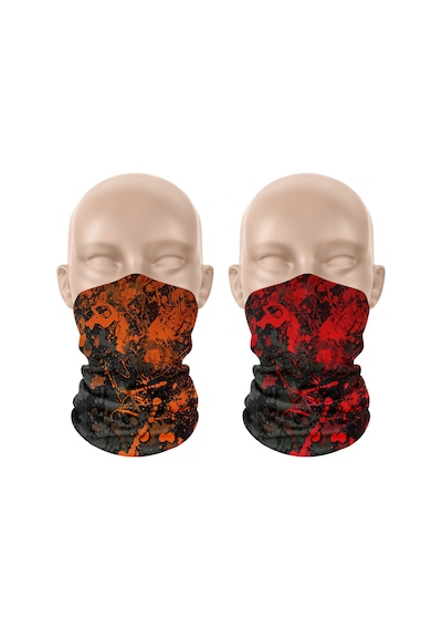 Dair Turuncu Kırmızı Boya Desenli 2'li Set Boyunluk Bandana Outdoor Balaklava Yüz Maskesi Kafa Bandı