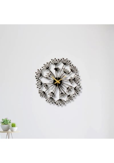 Metal Duvar Saati Karahindiba Temalıdekoratif Saat Siyah-46 X 46