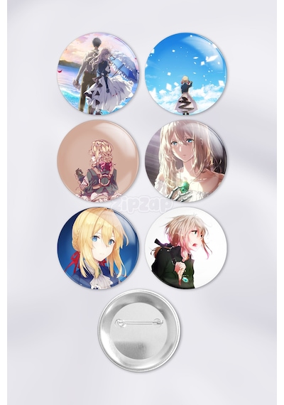 Violet Evergarden Çanta Süsü Rozet İğneli Buton Rozet Seti 6 Adet Çok Renkli