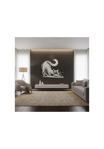 Dekoratif Metal Kedi Duvar Tablosu - Metal Duvar Sanatı - Mor - 30 X 30 Cm