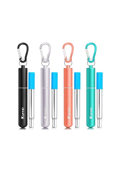 4'lü Tekrar Kullanılabilir Pipet Seti, Paslanmaz Çelik Pipet, Metal Pipet, Metal Kasalı, Anahtarlık, Temizleme Fır Diğer