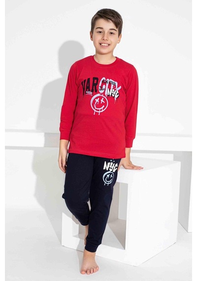 Tarık Erkek Çocuk Desenli Uzun Kollu Pijama Takımı-921 Kırmızı