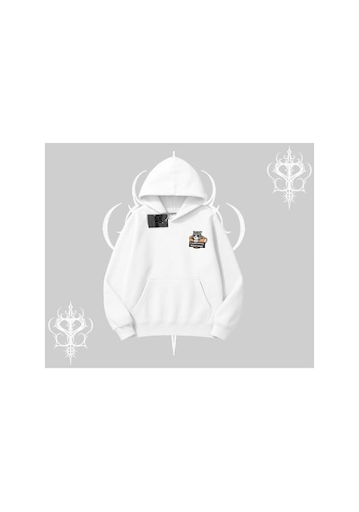Tarzsokak Need Coffee Right Meow Yazılı Kedi Baskılı Kapşonlu Sweatshirt Beyaz