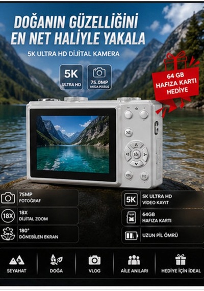 5k 75mp Hd Dijital Kamera 18x Dijital Zoom, Flaşlı,3.0 İnç Ekranlı Fotoğraf Makinesi - Akyı4a8a612168d673a2fbb8adcccyqz
