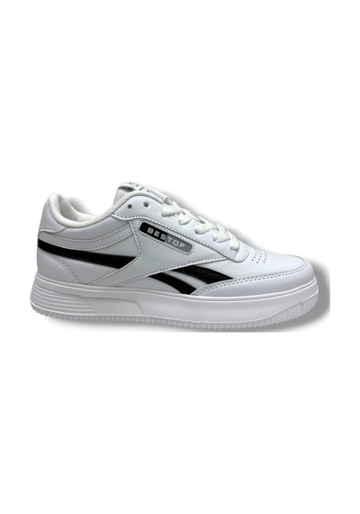 Best Of 2014-26 Cilt Deri Anatomik Bağcıklı Sneaker Beyaz Siyah 36-40