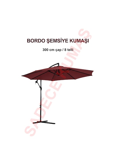 Bordo Polyester Kumaş 300 Cm / 8 Telli Makaralı Şemsiye İle Uyumlu