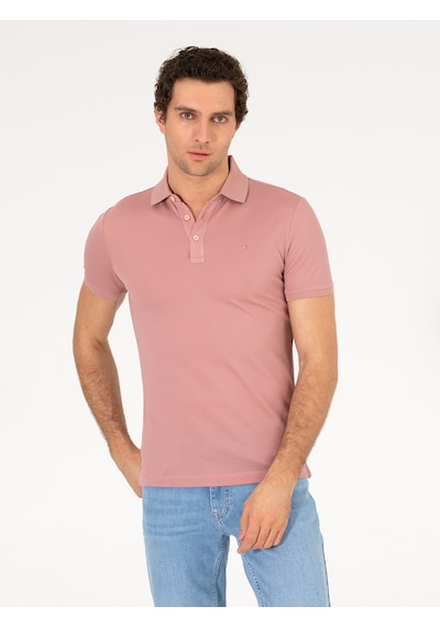 Pudra Polo Yaka Slim Fit Basic Merserize T-shirt Pembe