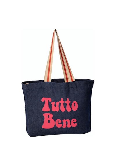 Faralya Life Mavi Kot Denim Çanta Baskılı Pamuk Bez Çanta 52x42 Cm 60 Cm Sap Uzunluğu Açık Pembe