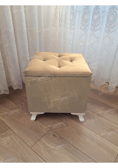 Lüks Sandıklı Tabure Puf 45 X 45 Cm Vizon