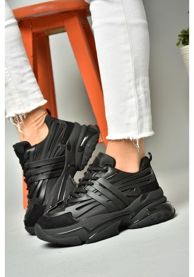 Fox Shoes S973602404 Siyah Kumaş Kalın Tabanlı Spor Ayakkabı Sneakers Siyah