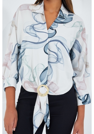 Bigdart Kadın Oversize Dökümlü Crop Saten Gömlek 906 - İndigo 906bgd19-043-14992 001