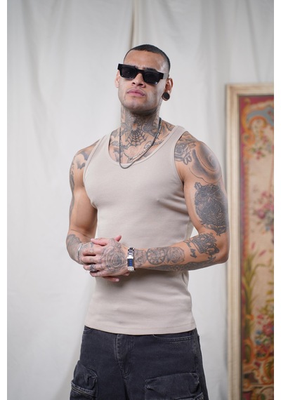 Slim Fit Kaşkorseli Esnek Düz Erkek Sporcu Atlet Bej