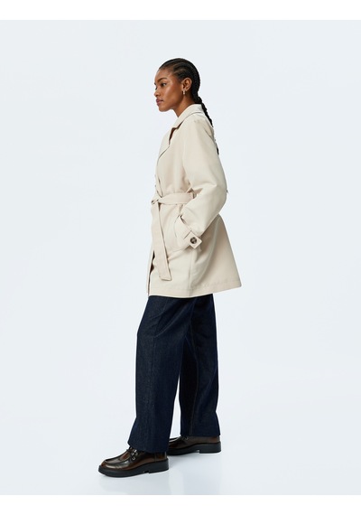Koton Gabardin Kumaş Kemerli Cepli Kruvaze Trençkot Taş 5sak00044ew Taş