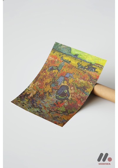 Van Gogh Kırmızı Bağ, Çerçevesiz Yüksek Kalite Duvar Afişi - Sanatsever Hediyesi