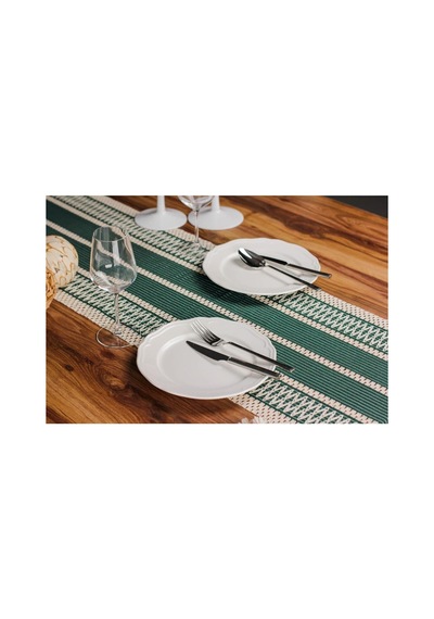Tropik Home Pamuk Dantel Püsküllü Yeşil Runner, Sunum Örtüsü Dantel Bej 35x145 Cm Runner Masa Örtüsü Genel