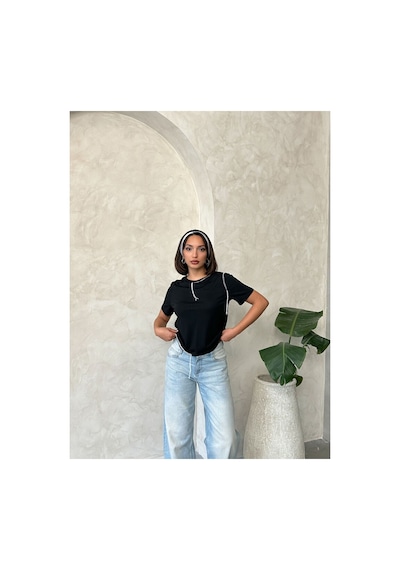 Verymoda Çoban Dikişli Tişört D2629 Siyah