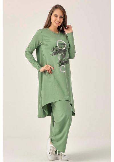 Yeşil Baskılı Tunik Pantolon Ikili Takım Dm51021 Yeşil