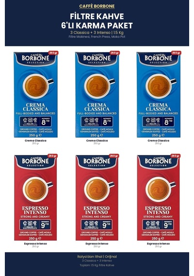 Caffe Borbone Filtre Kahve 6lı Karma 3 Classica 3 Intenso 1.5 Kg Ofis Filtre Stoğu