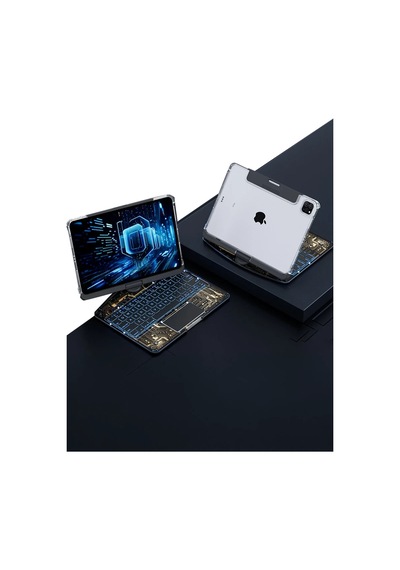 Çanta, Kılıf, Askı Apple Jp11  İpad Uyumlu Pro 11 2022 Kılıf Vales Dönen Ledli Klavyeli Tablet Kılıfı - Siyah Diğer