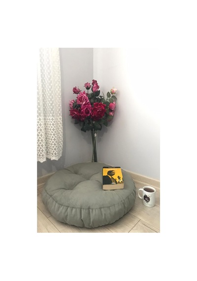Açık Gri Yuvarlak Mini Yer Pufu, Yer Minderi Gri