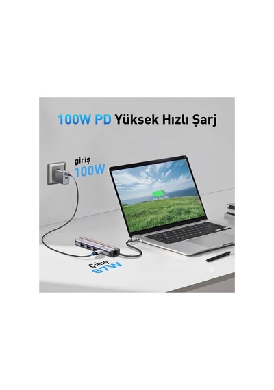 5'i 1 Arada Type-c Hub Çoklayıcı - Gigabit Ethernet Rj45 1000mbps Ve 100w Pd Şarj Adaptörü-ap-101