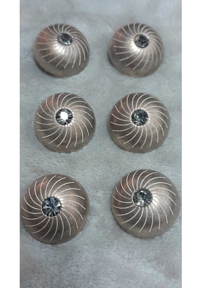 Bakır Bronz Fırçalı Kaplama Taşlı Metal Düğme 34 Boy 24 Mm 6 Adet