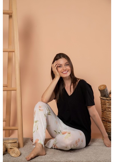 Siyah İnci Kadın Desenli Mevsimlik Ince Tek Pijama Altı