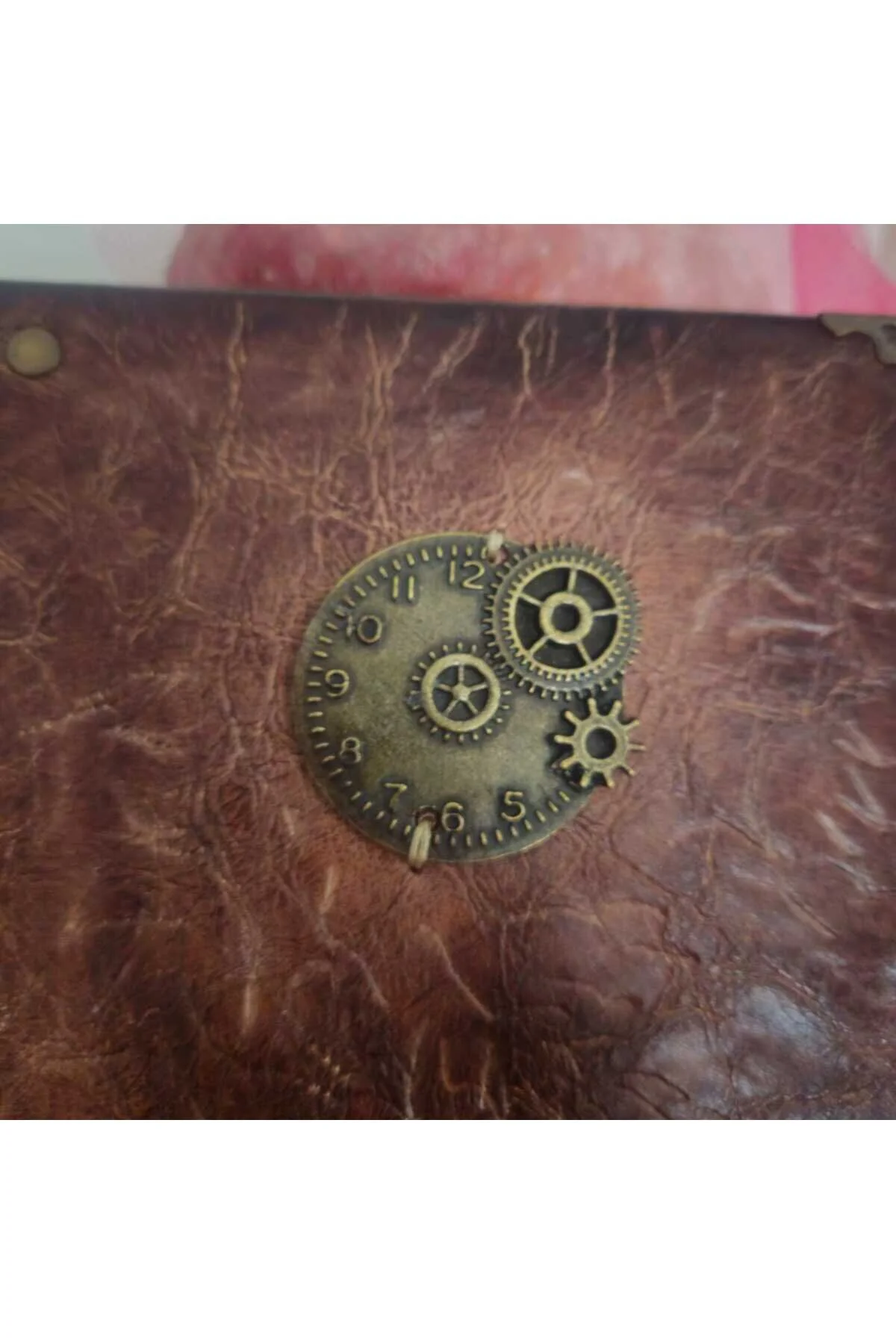 Saat Zamanın Sessiz Çığlığı Hakiki Deri İtalyan Baskılı Özel Desen El Yapımı Defter Kahverengi