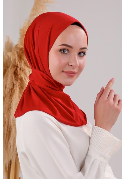 Melodi Scarf Kadın Tesettür Pratik Çıtçıtlı Sandy Fular Hazır Deniz Havuz Uyumlu Bone Kırmızı Kırmızı