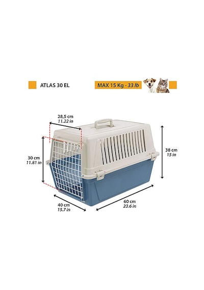 Ferplast Atlas 30 Kedi Küçük Irk Köpek Taşıma Kabı Mavi 40 x 60 x 38 CM