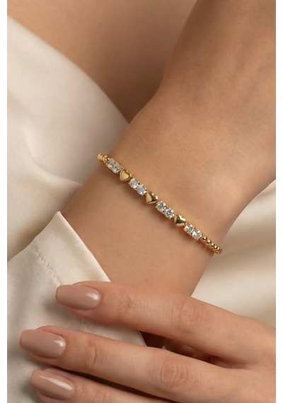 Valmont Accessories Xuping 14k Kaplama 17+2 Cm Ayarlanabilir Kalp Detaylı Taşlı Kadın Çelik Bileklik Altın Valmont Accessories Xuping 14k Kaplama 17+2 Cm Ayarlanabilir Kalp Detaylı Taşlı Kadın Çelik Bileklik Altın