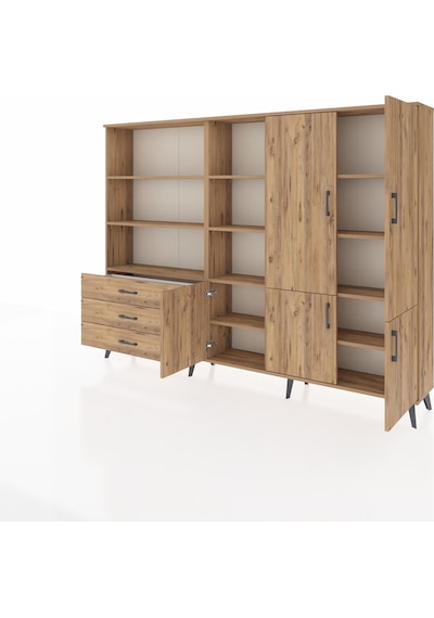 Arges Dolap 11 Raflı 3 Çekmeceli 5 Kapaklı 220x30x163 Çam-çam Çam-çam