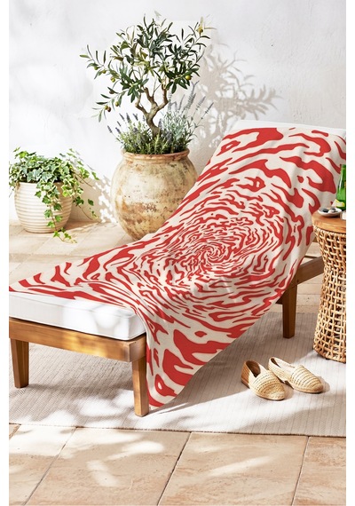 Soyut Spiral Desenli Modern Plaj Havlusu - Kırmızı Ekru Sanatsal Hızlı Kuruyan Mikrofiber Havlu Bulut Menekşe