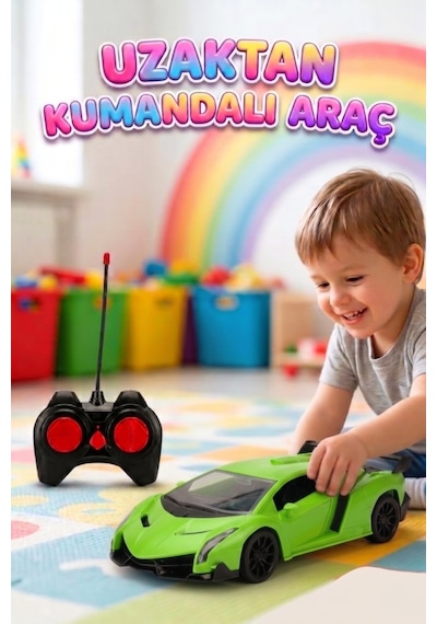 Uzaktan Kumandalı 1:12 Ölçekli 4 Fonksiyon Işıklı Usb Şarjlı 10-15km/h 2.4ghz Oyuncak Spor Araba Yeşil