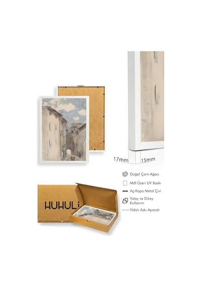 Beyaz Ahşap Çerçeveli Soyut Şehir Manzarası Tablo - Pastel Tonlar Huhu1168