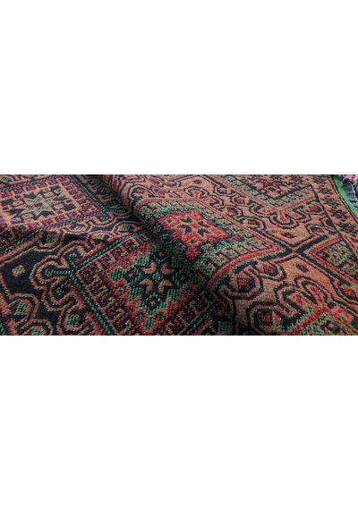 Algelsineve Hisar Koyu Makine Dokuması Büyük Kilim Yeşil-kırmızı-siyah
