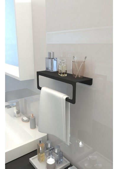 İcon Plus Havlu Tutacağı ,raf Metal Havlu Askısı, Mutfak Banyo Raflı Havluluk,modern Raflı Havluluk 30cm Siyah