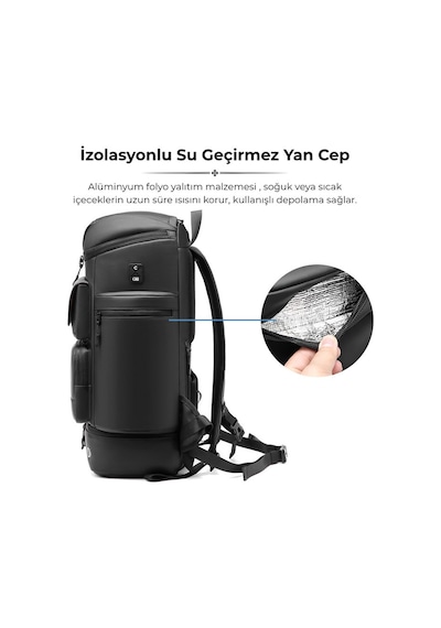 Su Geçirmez 40l Seyahat Sırt Çantası - 17" İnç Laptop Bölmeli - İzolasyonlu Cep - Ayakkabı Bölmesi Siyah