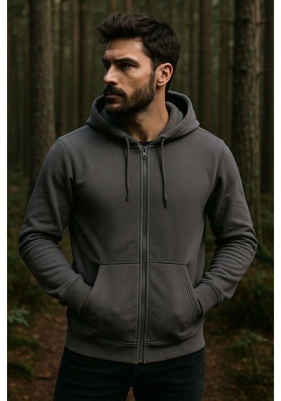 Erkek Kapüşonlu Pamuklu Sweatshirt Hırka Fermuarlı Rahat Kalıp Basic Hırka Çok Renkli
