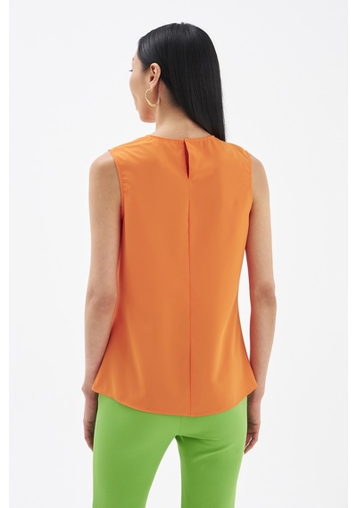Sateen Degaje Yaka Kolsuz Bluz - Oranj