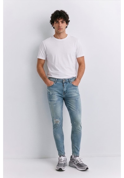 Erkek Skinny Ripped Jean Açık Mavi Koyu Mavi