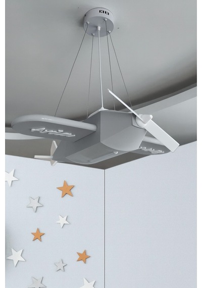 Uçak Temalı Entegre Led Çocuk Odası Sarkıt Avize 70x80cm Kişiye Özel Tasarım, El Yapımı Görünüm Gri Gri