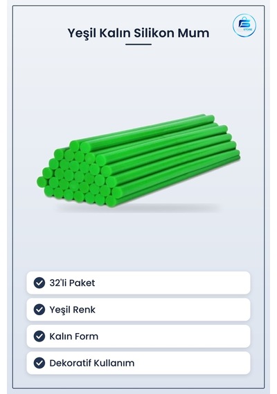 Silikon Mum Yeşil Kalın 32'li Hırdavat Yapıştırıcı Çubuk Dekorati