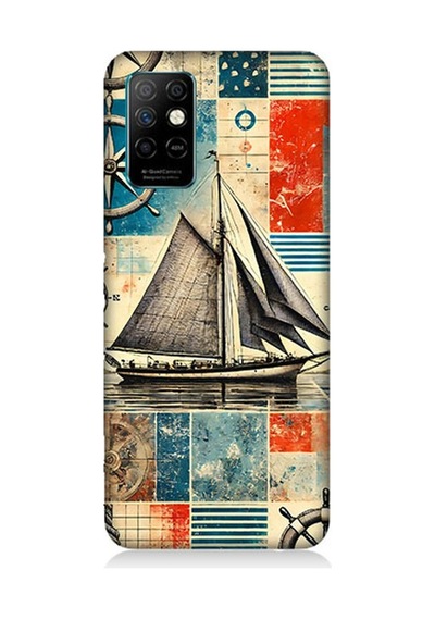 İnfinix Note 8i Uyumlu Retro Gemili Harita Deseni Desenli Silikon Kılıf Çok Renkli