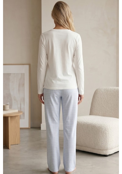 Siyah İnci Pamuklu Likralı Bisiklet Yaka Örme Pijama Takım26240291 Beyaz