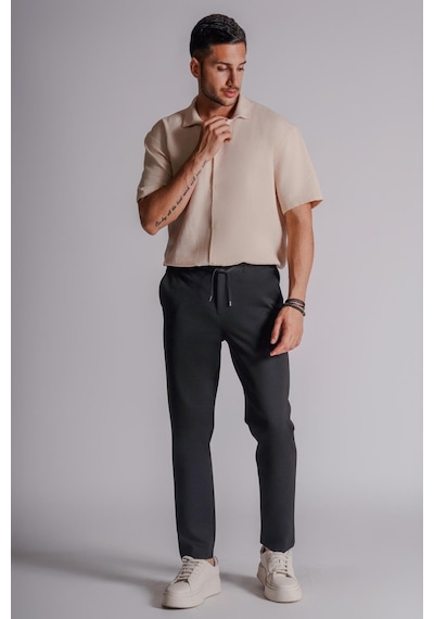 Braccas Erkek Yandan Cepli Beli Lastikli Relaxed Fit Chino Pantolon Siyah Siyah