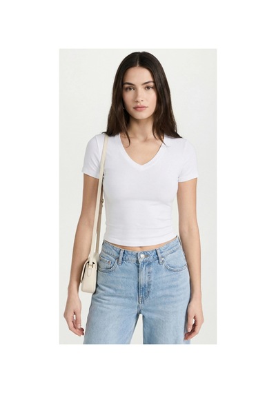 Dıanna Kadın Beyaz V Yaka Basic T-shirt Günlük Esnek Kumaş Kısa Kollu T-shirt