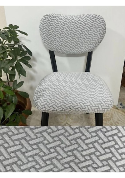 Bohem Sandalye Kılıfı Yeni Model Sandalye Örtüsü Jakarlı Tuğla Desen 1 Adet Açık Gri